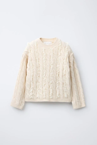 Ecru | 5987/707/712 - Zara Свитер с тюлем и узором «косы»