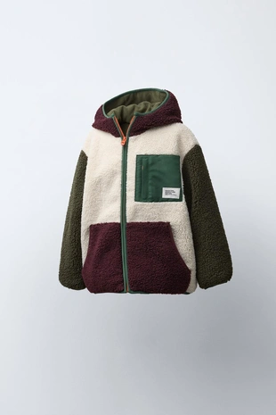 Купить Zara COLOUR BLOCK FAUX SHEARLING FLEECE-LINED JACKET