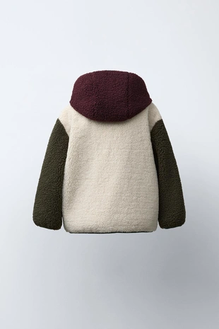 COLOUR BLOCK FAUX SHEARLING FLEECE-LINED JACKET- Заказать в России