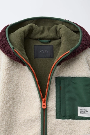 COLOUR BLOCK FAUX SHEARLING FLEECE-LINED JACKET- Заказать в России