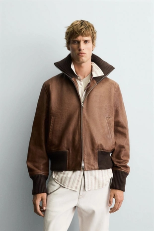 Кожаная куртка классического кроя- Заказать в России