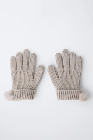 Трикотажные перчатки с помпоном