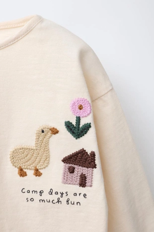 Ecru | 6224/759/712 - Zara Футболка с вязаными нашивками