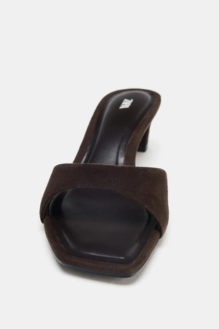 Chocolate Brown | 1829/610/116 - Zara Замшевые босоножки на каблуке