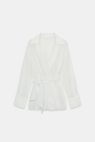 Black / White | 9045/249/064 - Zara Топ в полоску на запáхе — ZW COLLECTION