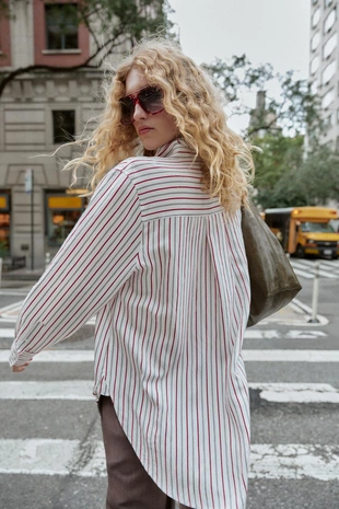 Рубашка OVERSIZE в полоску из поплина- Заказать в России