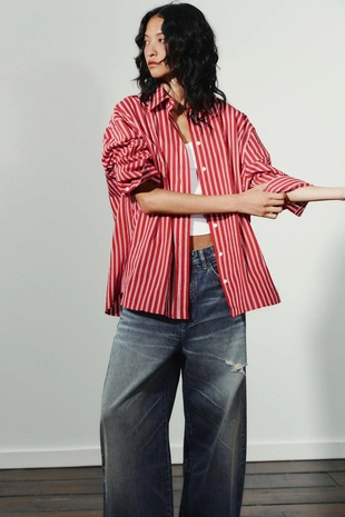 Рубашка OVERSIZE из поплина в полоску- Заказать в России