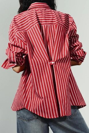 Рубашка OVERSIZE из поплина в полоску- Заказать в России