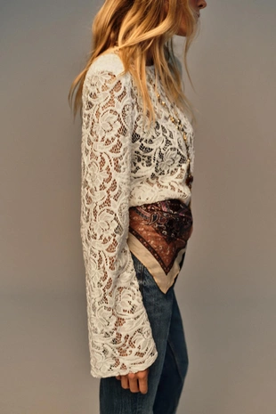 Oyster-white | 1067/635/251 - Zara Кружевной топ с подплечниками