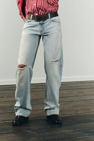 Купить Zara Укороченные прямые джинсы TRF со средней посадкой