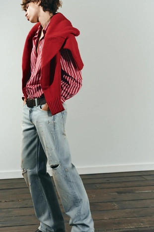 Light blue | 6045/211/406 - Zara Укороченные прямые джинсы TRF со средней посадкой