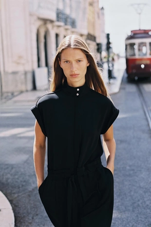 Длинный комбинезон с поясом- Заказать в России