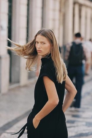 Длинный комбинезон с поясом- Заказать в России