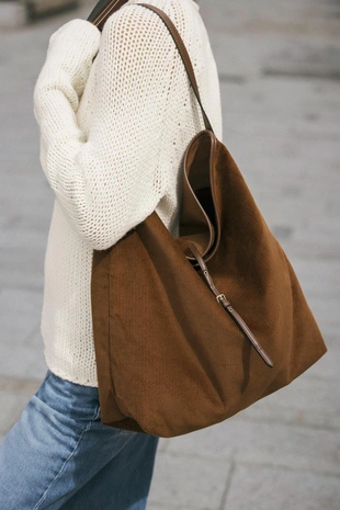 Сумка-шопер с эффектом вельвета- Заказать в России