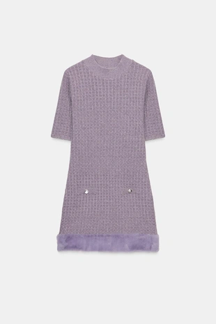 Платье с фактурной отделкой и эффектом меха- Заказать в России