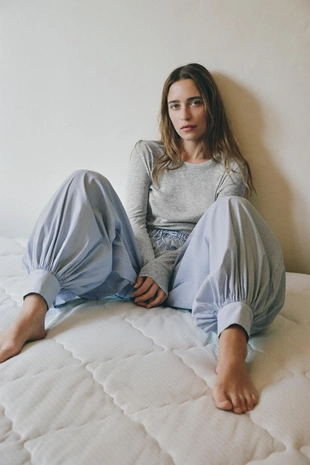 Брюки-багги из поплина в полоску- Заказать в России