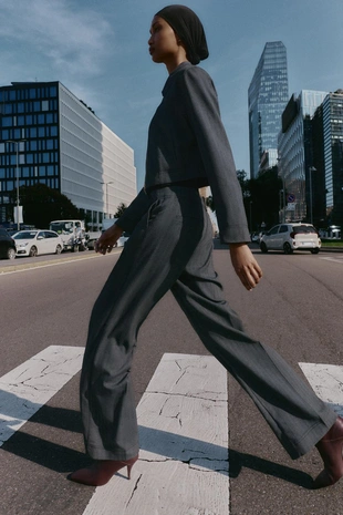 Dark grey | 1478/252/922 - Zara Прямые брюки в елочку