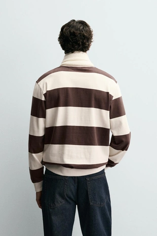 Brown / Ecru | 4087/339/087 - Zara Толстовка в полоску с контрастом