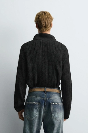 Black | 7140/315/800 - Zara TEXTURED KNIT CORD POLO SHIRT