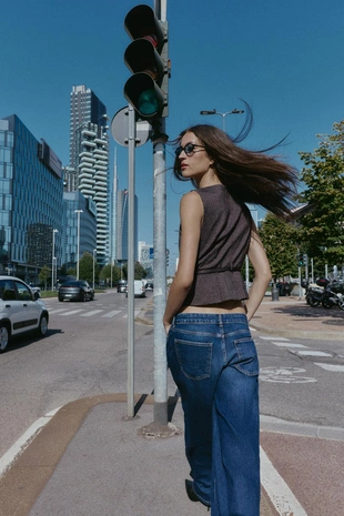 MARLED WAISTCOAT TOP WITH BELT- Заказать в России