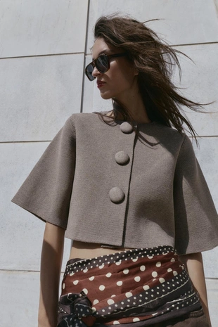 Кардиган с обтянутыми пуговицами- Заказать в России