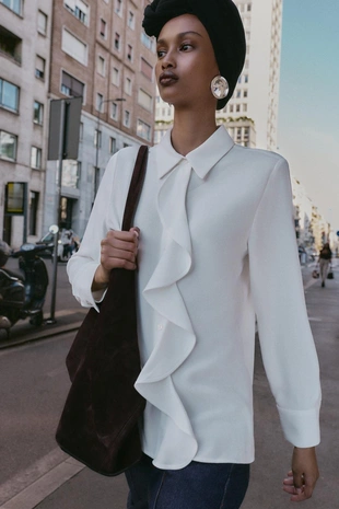 Купить Zara Рубашка из крепа с воланом