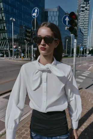 Купить Zara Рубашка из поплина с завязкой