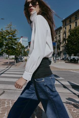 White | 7969/237/250 - Zara Рубашка из поплина с завязкой