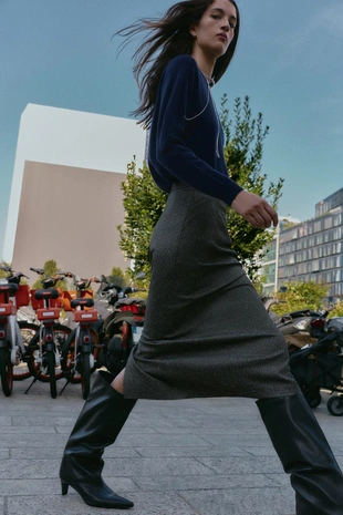 Юбка-карандаш миди с эффектом жатки- Заказать в России