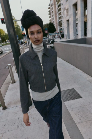 Купить Zara Укороченный блейзер «ёлочка»