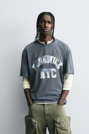 Футболка с выстиранным принтом- Заказать в России