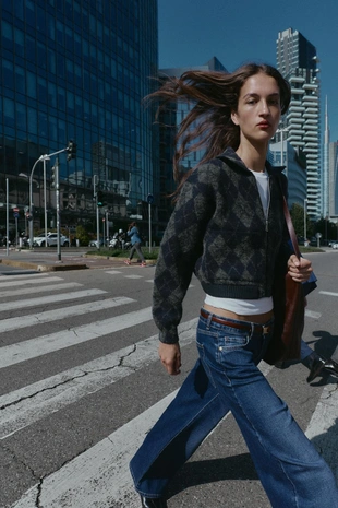 Купить Zara Трикотажный бомбер с ромбами