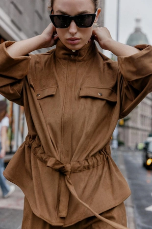 Рубашка сафари из искусственной замши- Заказать в России