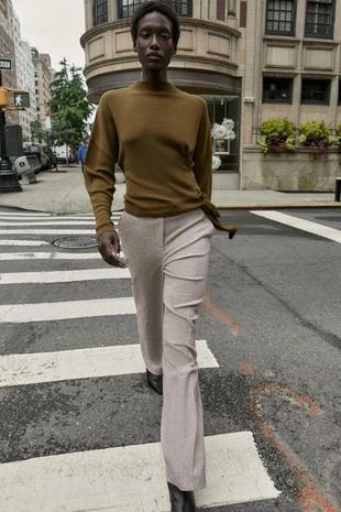 Прямые брюки из ткани с эффектом рогожки- Заказать в России