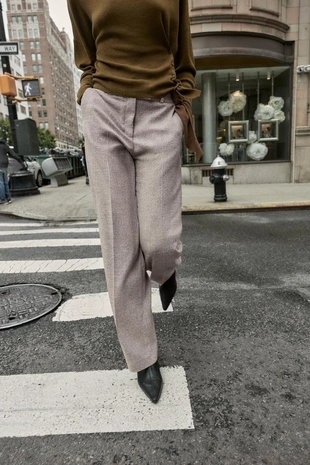 Прямые брюки из ткани с эффектом рогожки- Заказать в России