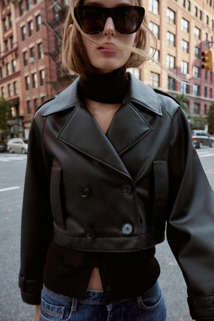 Короткий тренч из искусственной кожи- Заказать в России