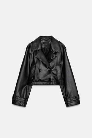 Короткий тренч из искусственной кожи- Заказать в России