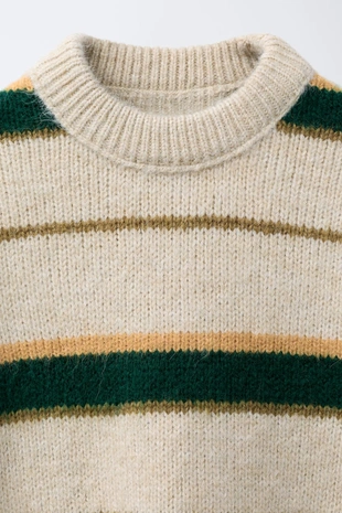 Beige / Green | 3991/756/714 - Zara Трикотажный джемпер в полоску