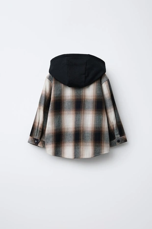 Купить Zara Куртка-рубашка в клетку с капюшоном из мягкой ткани
