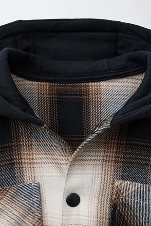 Black / Brown | 1143/501/099 - Zara Куртка-рубашка в клетку с капюшоном из мягкой ткани