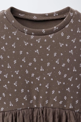 Комбинированное платье в рубчик с цветочным принтом- Заказать в России