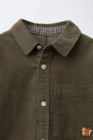 Green | 8574/549/500 - Zara Рубашка из микровельвета с карманами