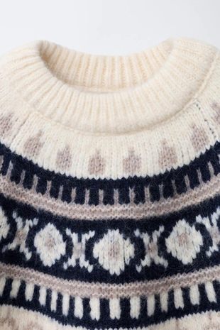 Ecru / Blue | 1473/560/080 - Zara Жаккардовый трикотажный джемпер