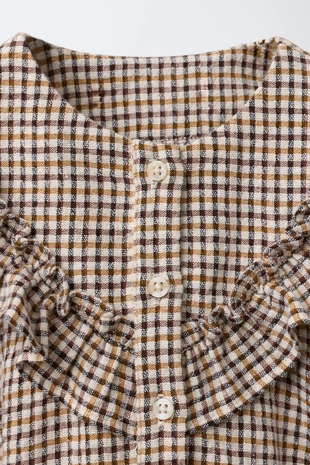 camel | 6264/285/707 - Zara Блузка в клетку с воланами