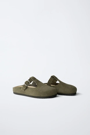 Купить Zara Замшевые сабо с т-образным ремешком