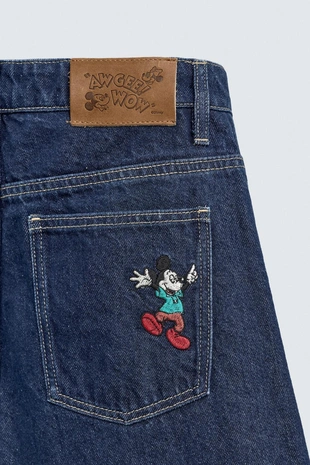 Джинсовые бермуды миди с вышивкой HARRY LAMBERT FOR ZARA X DISNEY- Заказать в России