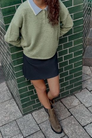 Комбинированный трикотажный свитер поло- Заказать в России