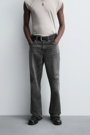 Купить Zara Расклешенные джинсы с дырками