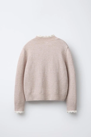 Beige | 5987/708/710 - Zara Трикотажный джемпер с отделкой крючком