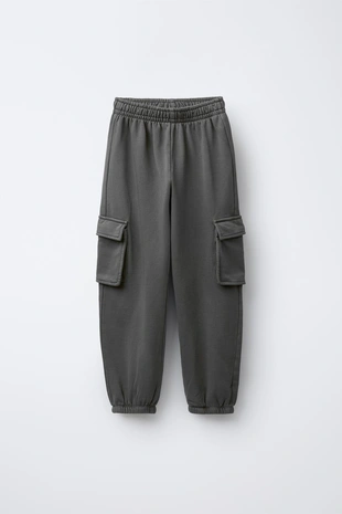 Mid-grey | 3253/709/809 - Zara Комплект из толстовки и брюк-джоггеров карго с нашивкой